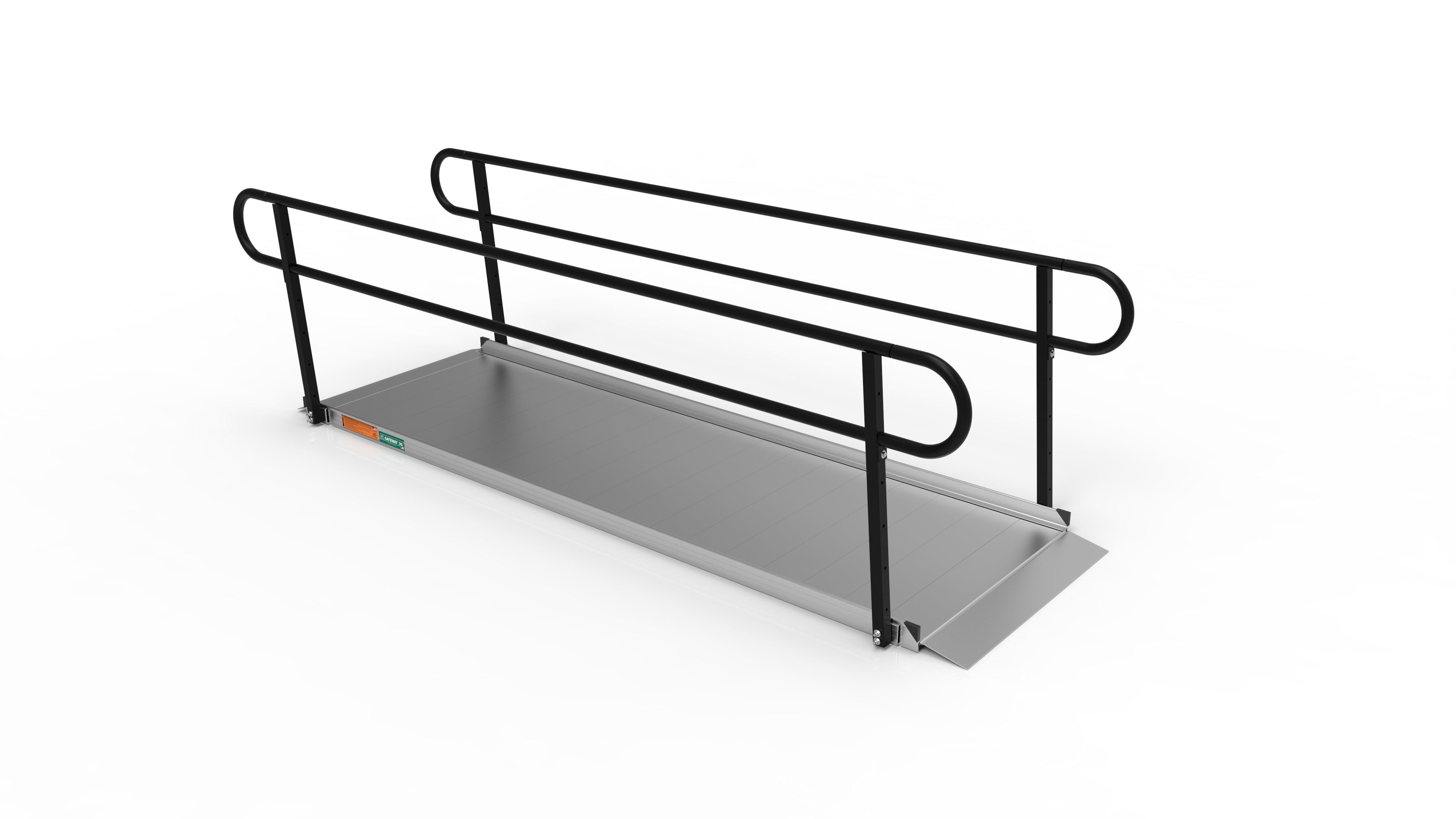 10 Foot RAMP Pristine Aluminum, Black Handrails 2 Line Handrail