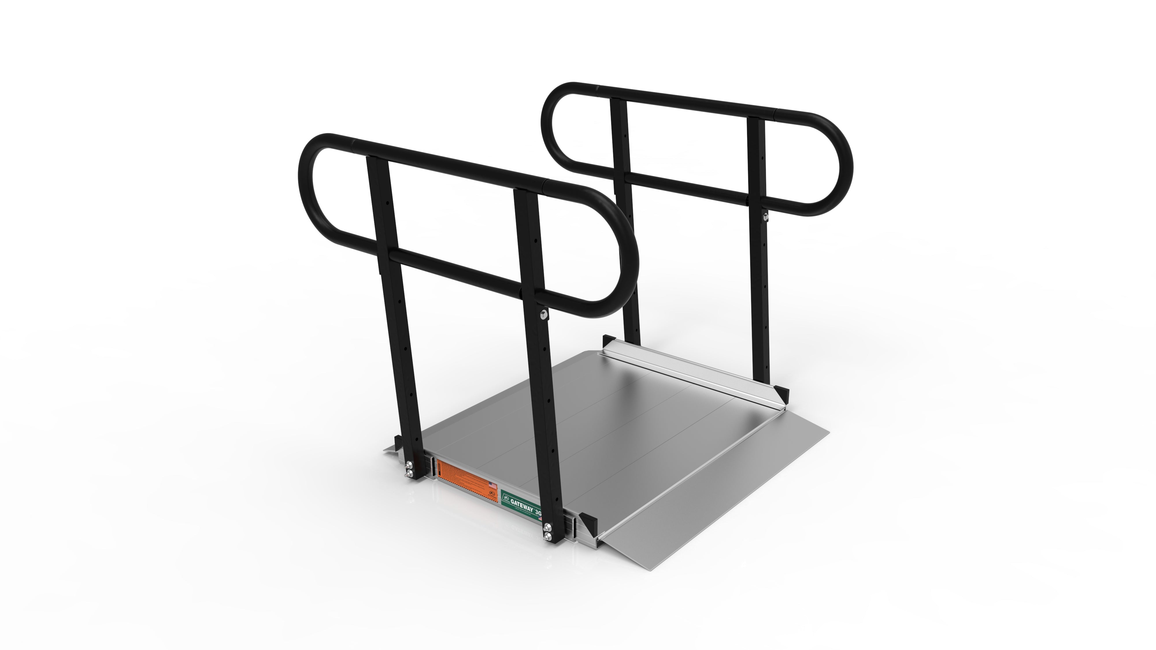 3 Foot RAMP Pristine Aluminum, Black Handrails 2 Line Handrail