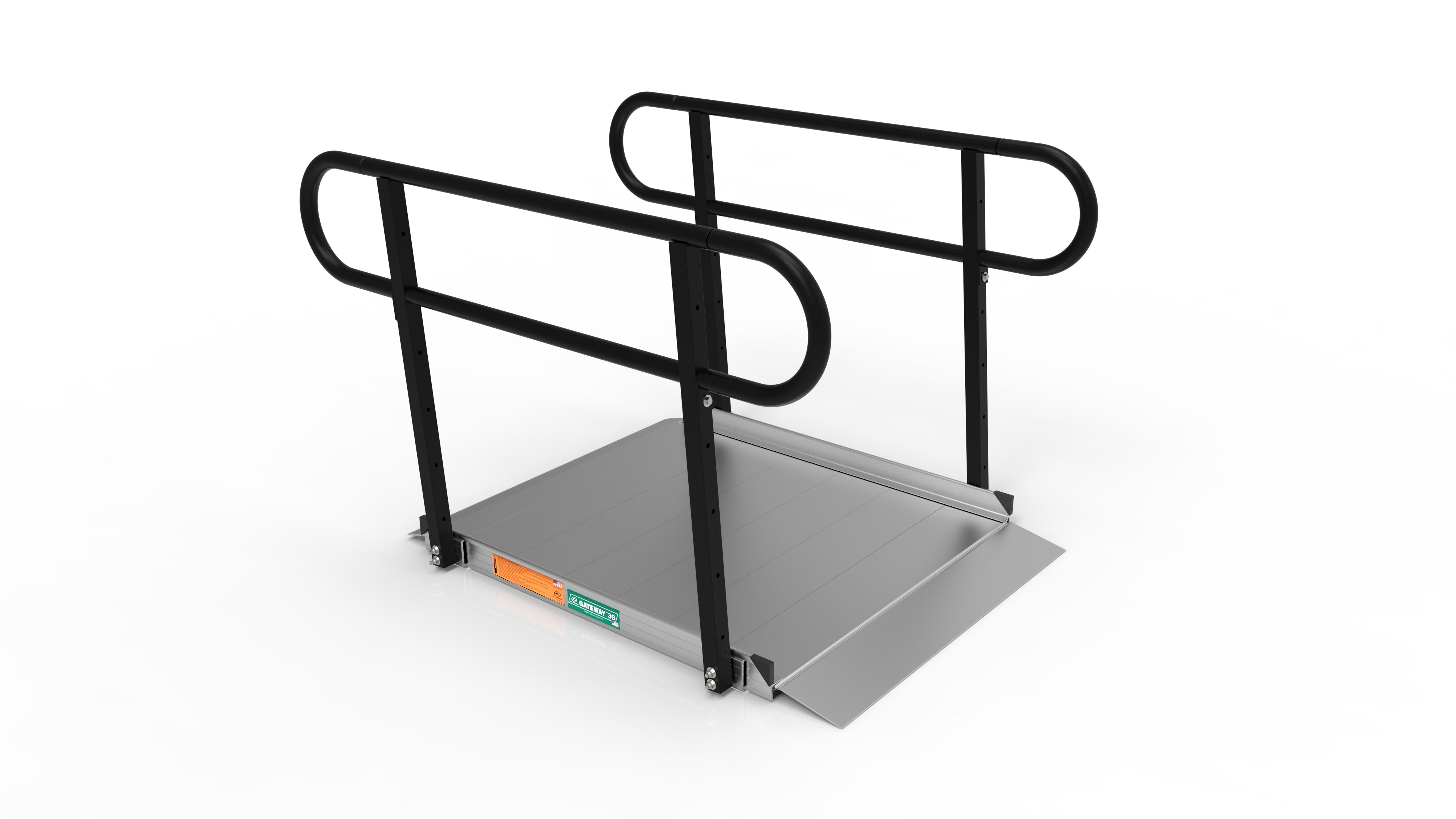 4 Foot RAMP Pristine Aluminum, Black Handrails 2 Line Handrail