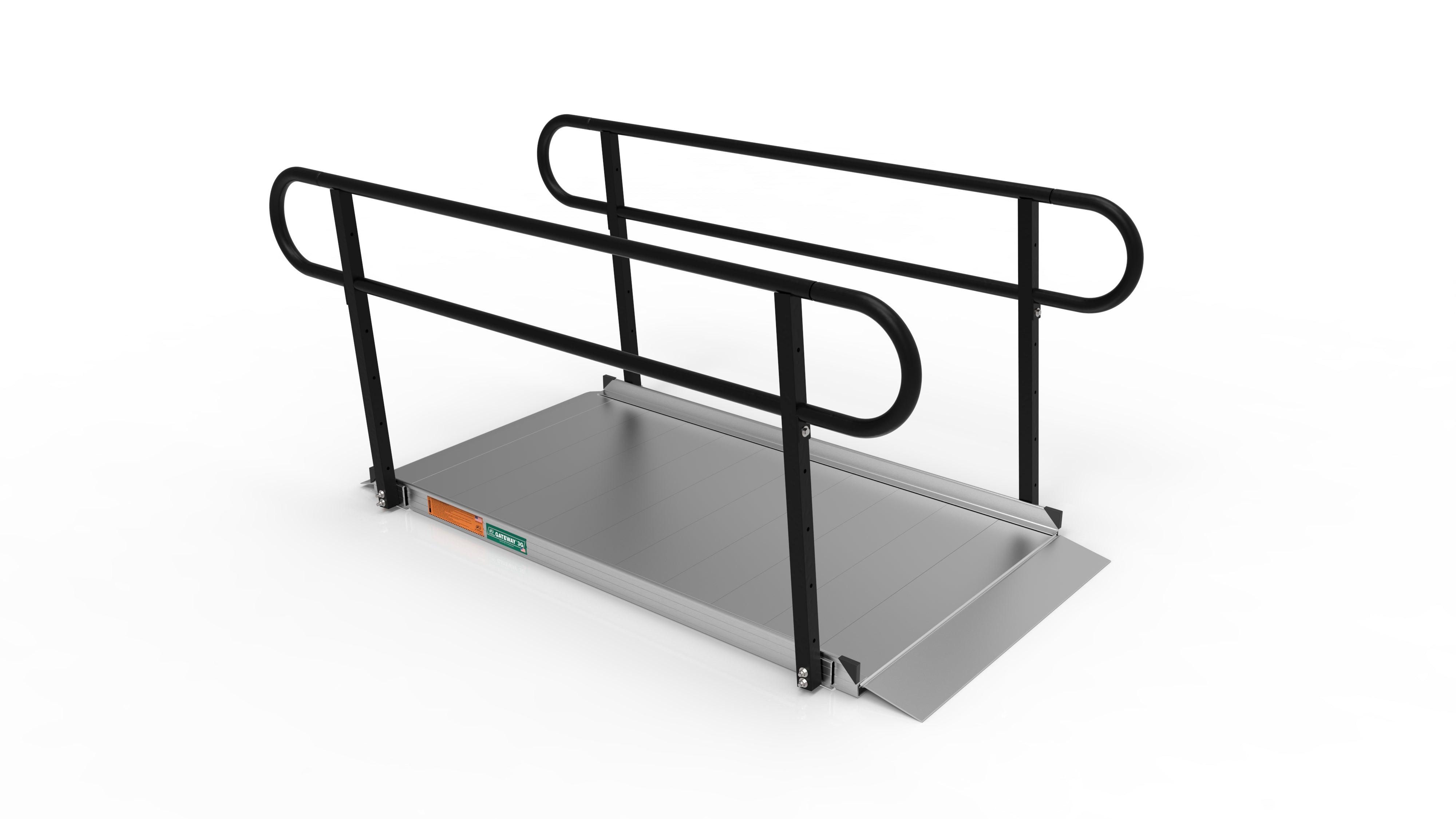 6 Foot RAMP Pristine Aluminum, Black Handrails 2 Line Handrail