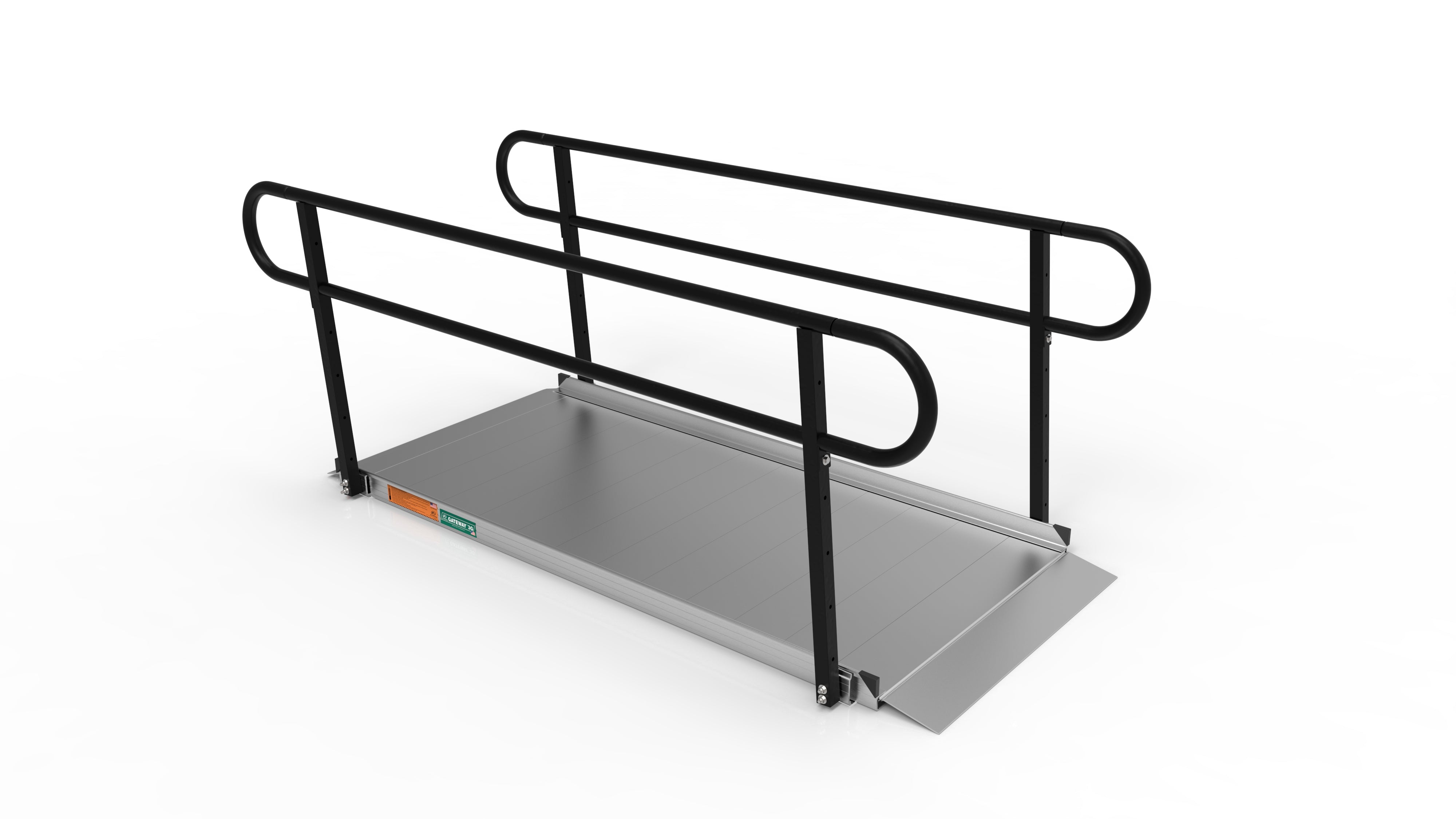 7 Foot RAMP Pristine Aluminum, Black Handrails 2 Line Handrail