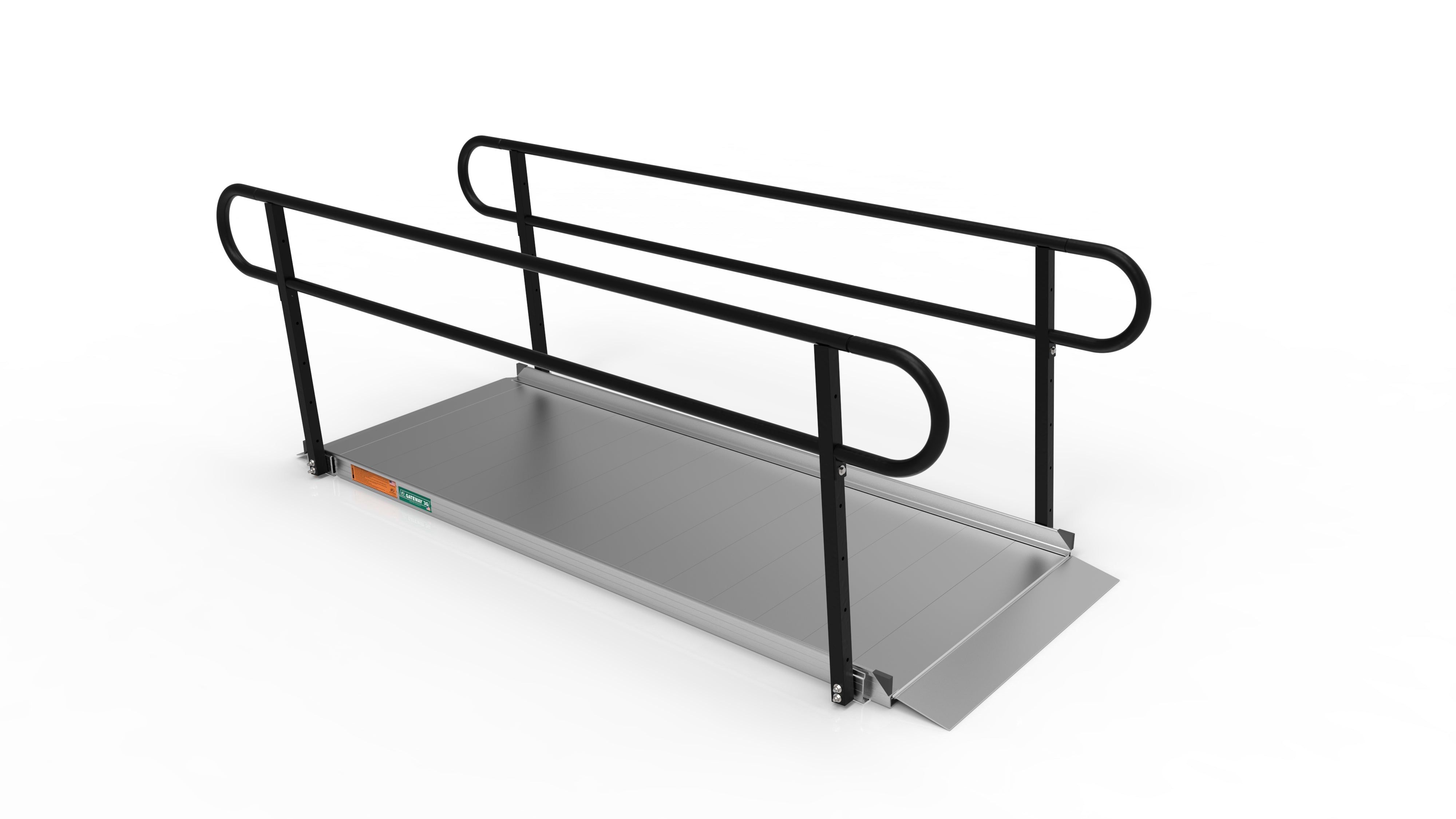 8 Foot RAMP Pristine Aluminum, Black Handrails 2 Line Handrail