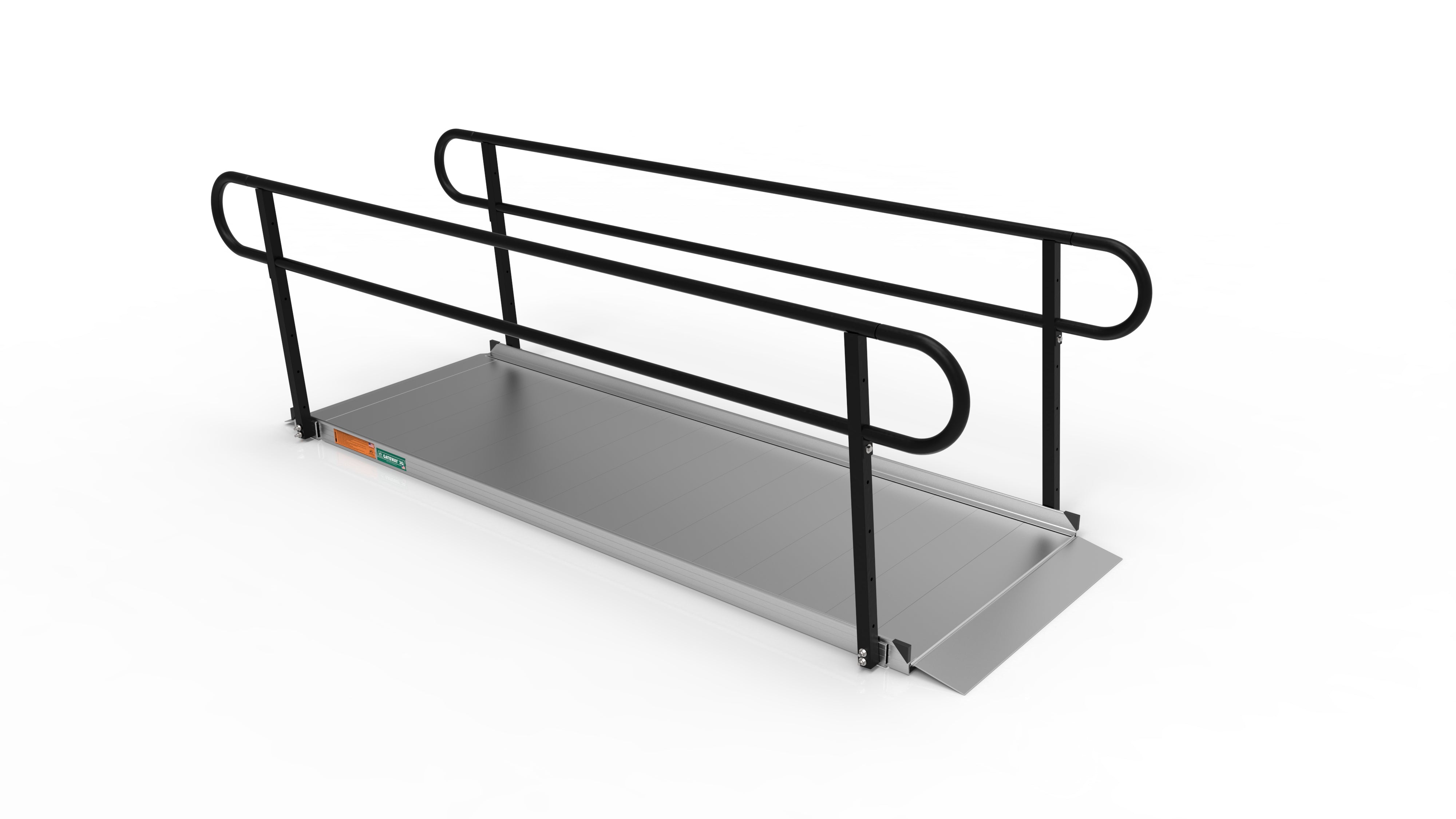 9 Foot RAMP Pristine Aluminum, Black Handrails 2 Line Handrail